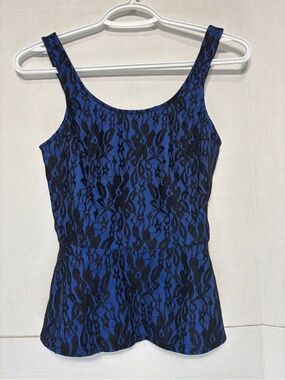 Express XS 2013 Y2K Blue and Black Lace Overlay Peplum Tank Top Party Dinnerwear